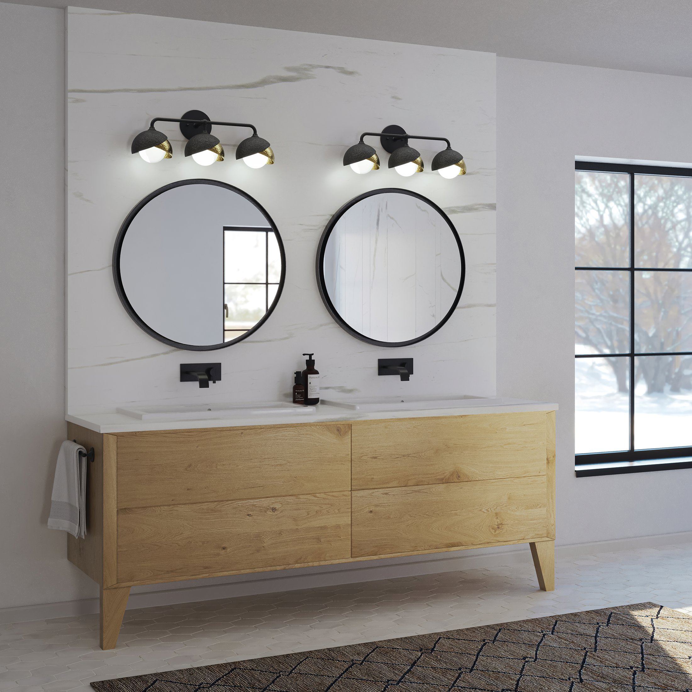 Brooklyn 3-Light Double Shade Bath Sconce | by Hubbardton Forge