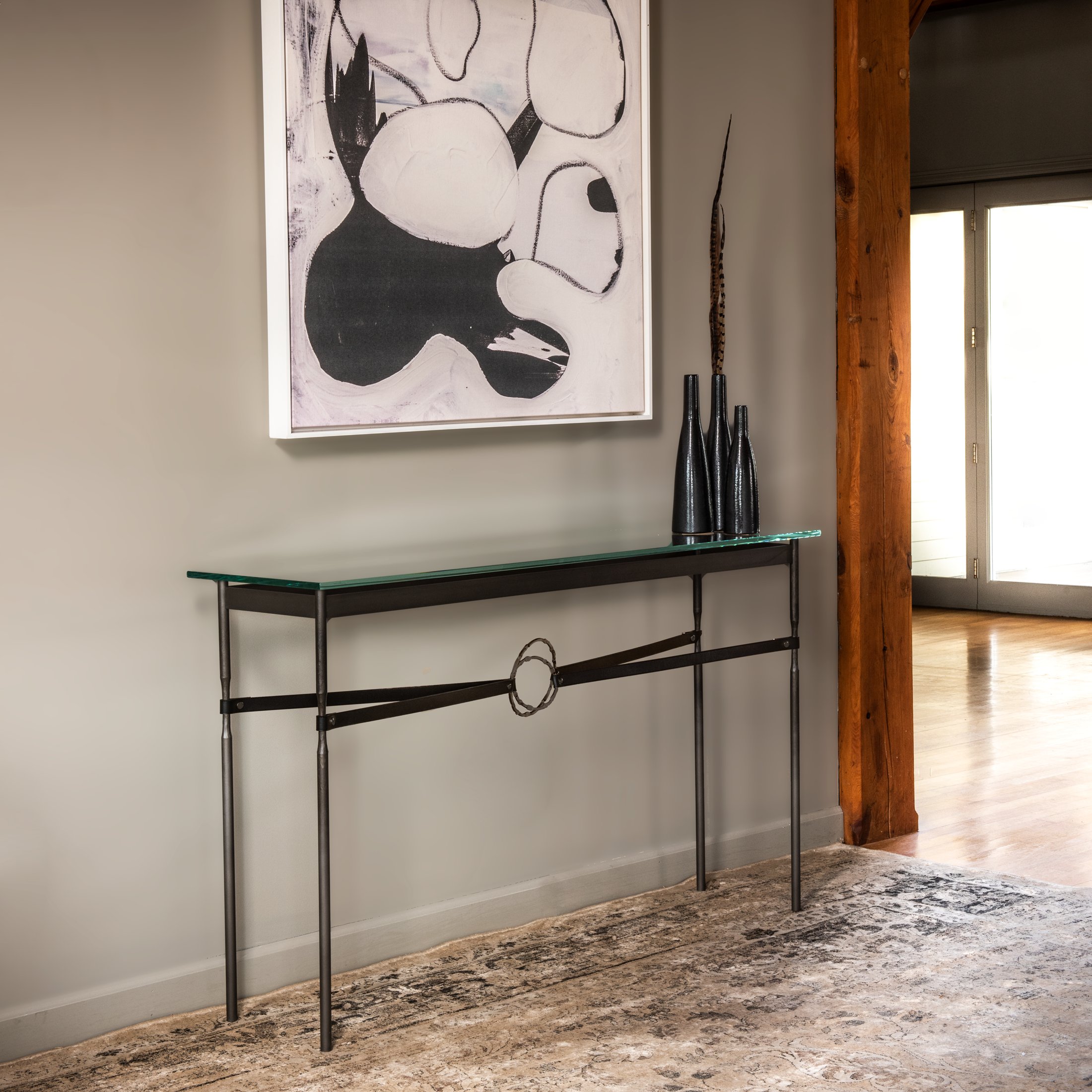 Black wrought iron and deals glass console table